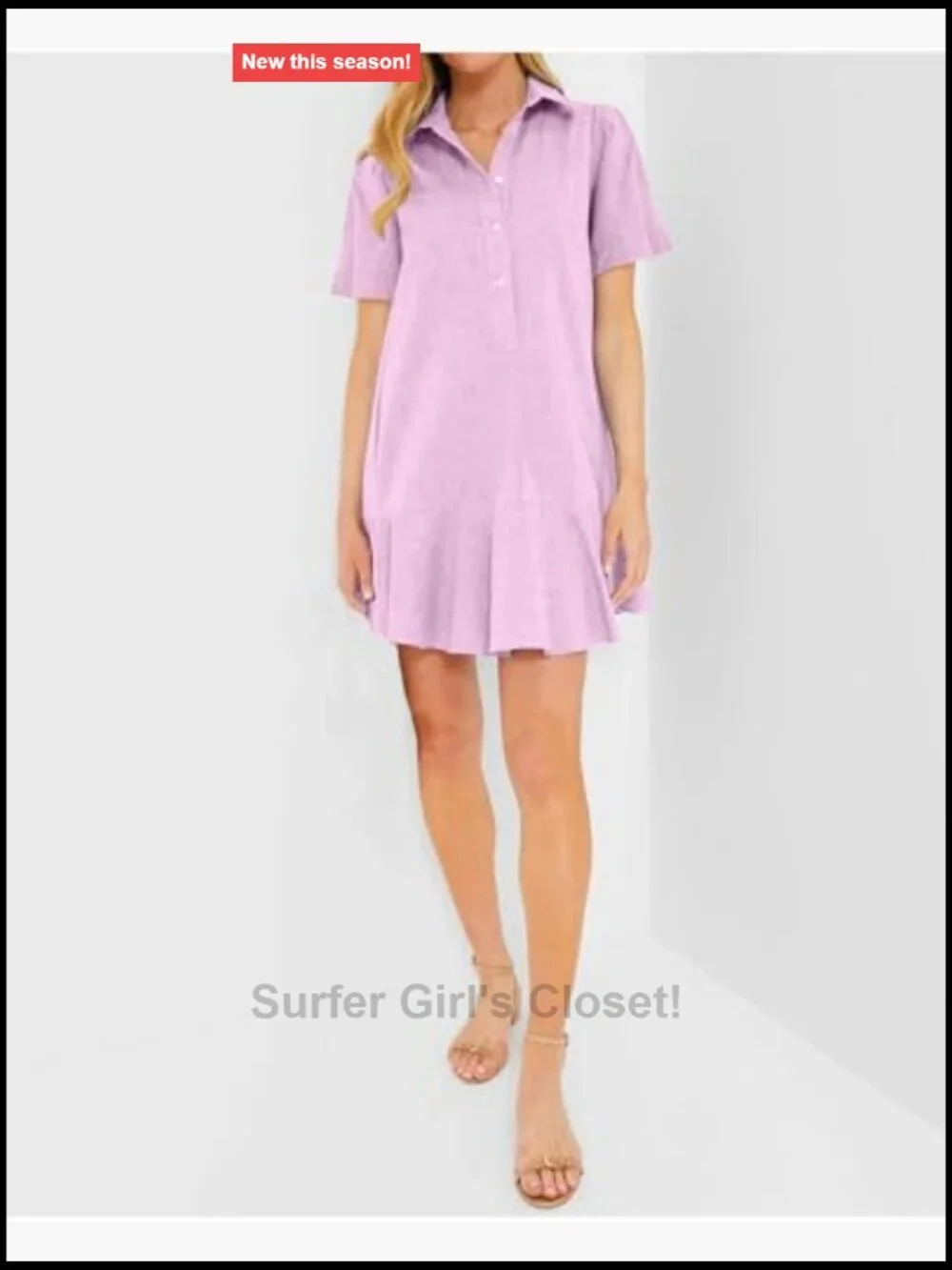 Women's Cotton Linen Short Sleeve Ruffle Hem Button Down Mini Shirt Dress